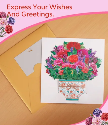 Vista 6 de Tarjeta emergente 3D floral colorida, tarjeta de felicitación de primavera para el día de la madre, Pascua, cumpleaños o aniversarios, tarjeta