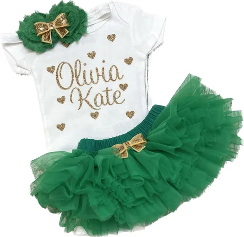 Vista 12 de Traje personalizado de baby girl para baby shower, con nombre personalizado con purpurina y corazón, tutú con diadema y calentadores de piernas