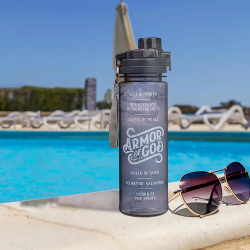 Vista 4 de Christian Art Gifts Botella de agua deportiva de plástico reutilizable de boca ancha sin BPA para hombres y mujeres, escritura inspiradora con tapa