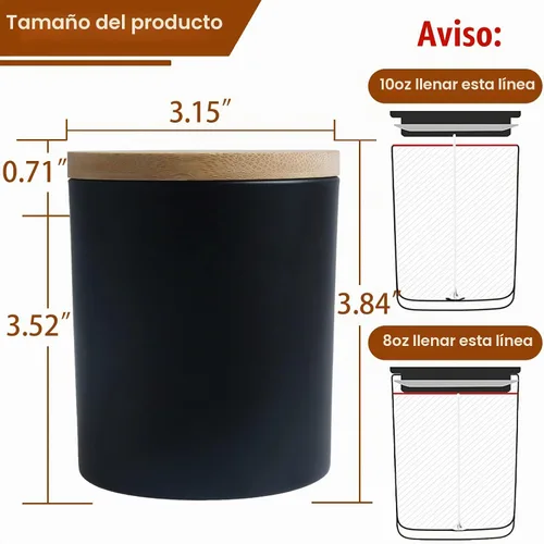 Vista 2 de CONNOO Paquete de 12 tarros de vela de vidrio negro mate de 10 onzas