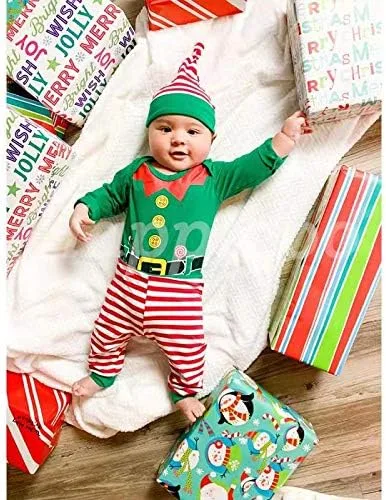 Vista 2 de Happidoo 3 piezas de traje de Navidad de elfo de manga larga con sombrero