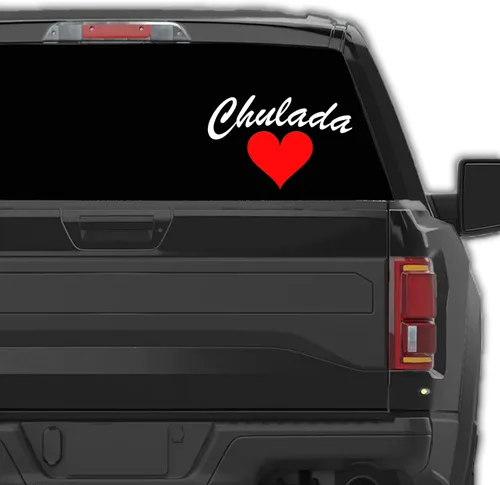 Vista 3 de Calcomanía de vinilo Chulada con corazón para trocas o carro, calcomanía española para computadora de regalo (5 x 3.25 pulgadas, morado)