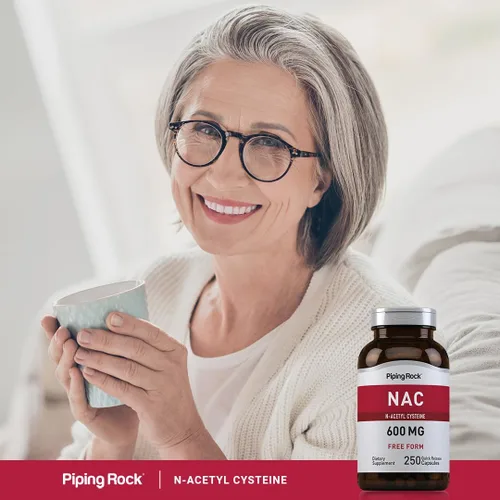 Vista 6 de Piping Rock Suplemento NAC N-acetil cisteína 600 mg 250 cápsulas Pastillas de forma libre para mujeres y hombres Sin OMG, sin gluten