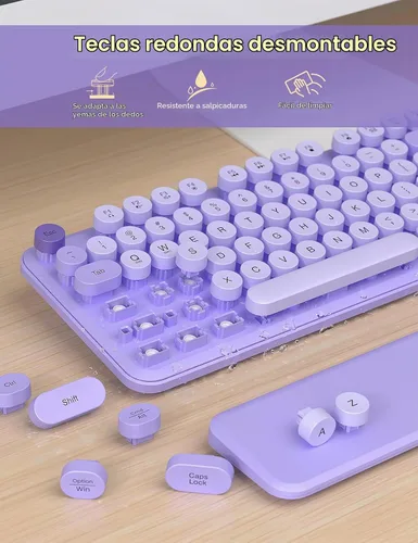 Vista 6 de Combo de teclado y mouse inalámbricos, bonita máquina de escribir Púrpura olvidado