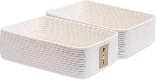 Vista 37 de MiniArk Cestas organizadoras grandes poco profundas de 15 x 11 x 5.1 pulgadas, contenedores de almacenamiento tejidos de cuerda para baño, estantes