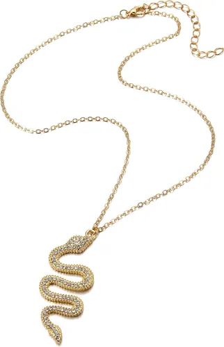 Vista 5 de Balirek Aretes y collar de serpiente chapados en oro de 14 quilates, aretes colgantes personalizados, diseño de animales punk, hipoalergénicos