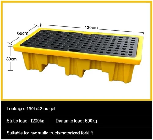 Vista 2 de Industrial Spill Containment Pallet Tray - 2Pc Modular Sump with Drain & Grating Heavy-Duty Bucket Tray for Sliquid Storage/Yellow-1Pcs/121 * 61 *