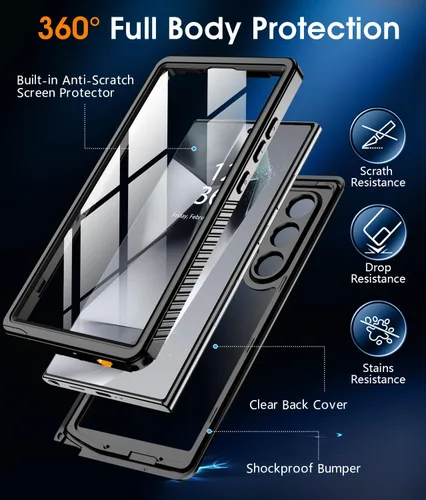 Vista 5 de Oneagle Funda impermeable para Samsung Galaxy S25 Ultra [compatible con MagSafe], [protector de pantalla integrado y protector de lente]