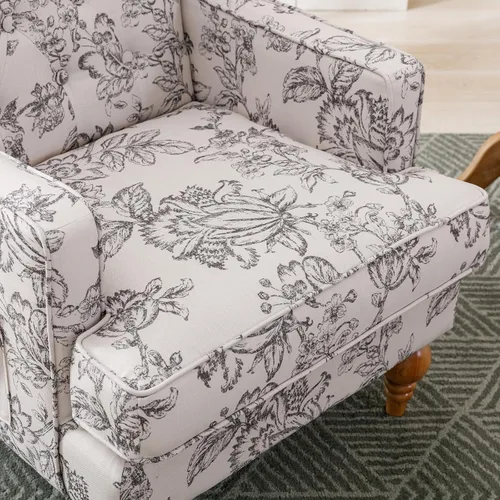 Vista 8 de DUOMAY Silla decorativa copetuda, moderna silla tapizada de lino con respaldo lateral para sala de estar, dormitorio con patas de madera, cómoda