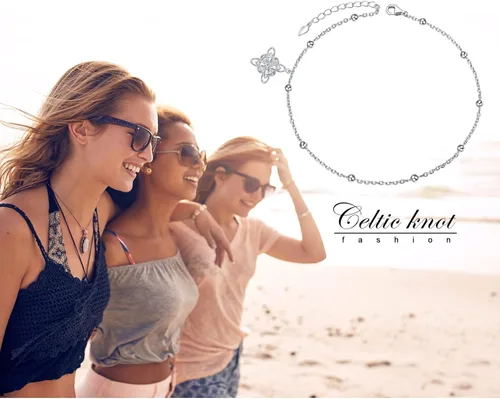 Vista 6 de Tobillera de plata de 925 para mujer chica para uso bohemio playa ajustable para regalo de cumpleaños