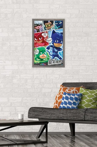 Vista 2 de Trends International PJ Masks - Póster de pared, 14.725 x 22.375 pulgadas, versión enmarcada de madera de granero