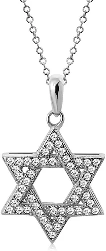 Vista 2 de Collar con colgante de plata de ley 925 con estrella judía de David con circonita cúbica blanca