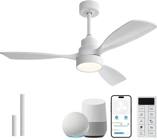 Vista 9 de Sofucor Ventilador de techo inteligente de 48 pulgadas con luces y control remoto/aplicación, compatible con Alexa/Google, ventilador de techo