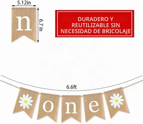 Vista 3 de Cartel de arpillera de yute con temática de margaritas para decoración de fiesta de primer cumpleaños, decoración de fiesta de primavera, guirnalda