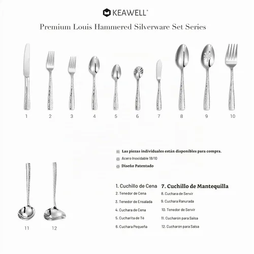 Vista 7 de KEAWELL Tenedores martillados prémium Louis de 4 piezas