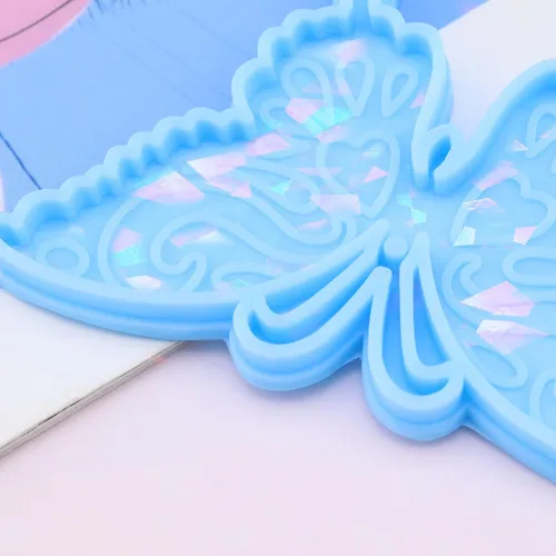 Vista 5 de 3 moldes holográficos de mariposa de resina holográfica, moldes de resina epoxi, accesorios para hacer dijes, joyas, manualidades, color azul