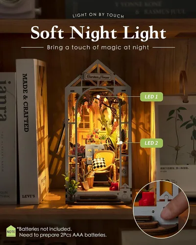 Vista 4 de Rolife - Kits de manualidades para rincón de lectura para adultos - Estantería de casa de jardín Booknook - Decoración de habitación en rompecabezas