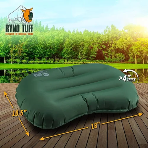Vista 2 de Ryno Tuff Almohada inflable de nailon para acampar al aire libre para soporte lumbar del cuello, almohada inflable ligera aislada de viaje