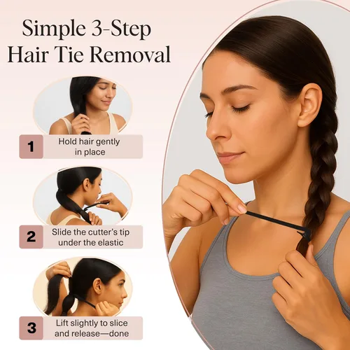Vista 7 de Kitsch Herramienta de corte de corbata elástica para el cabello, color negro, juego de 3 piezas No Pull Hair Ties No Damage & Easy Removal of Hair