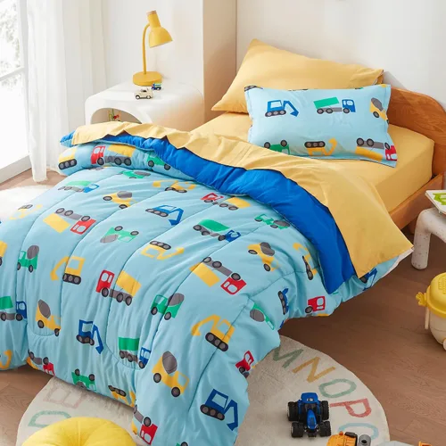 Vista 23 de SLEEP ZONE Juego de edredón de 5 piezas para niños, tamaño individual, súper lindo y suave, ropa de cama para niños en una bolsa, juego de 5 piezas