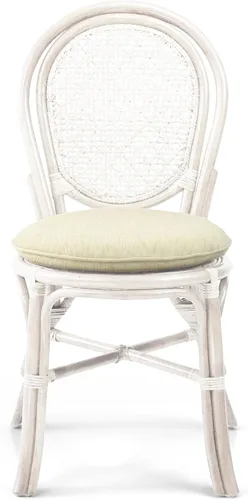 Vista 8 de Denver Dining - Silla auxiliar de mimbre hecha a mano con cojín color crema, ratán natural, lavado blanco Colonial