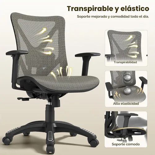 Vista 8 de Silla de oficina ergonómica, sillas de escritorio de malla para computadora con certificación BIFMA X5.1, soporte lumbar ajustable, brazo 3D