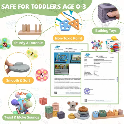 Vista 5 de YHHYTOY Juguetes Montessori 6 en 1 para bebés de 0-6 6-12 meses, juguetes de dentición para bebés, bloques apilables suaves, anillos clasificadores