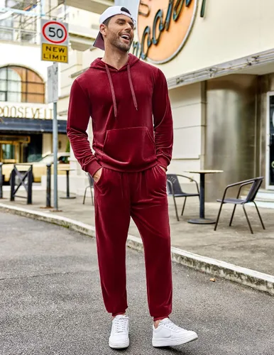 Vista 4 de COOFANDY Conjunto deportivo de 2 piezas para hombre, sudadera de manga larga con capucha, traje deportivo para deportes, casual, fitness, trotar