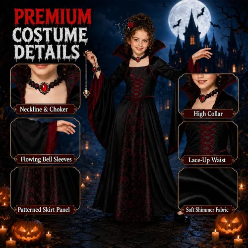 Vista 3 de Girls Vampire Costume for 3-6 6-9 9-12 Scary Draculaura Halloween Costumes