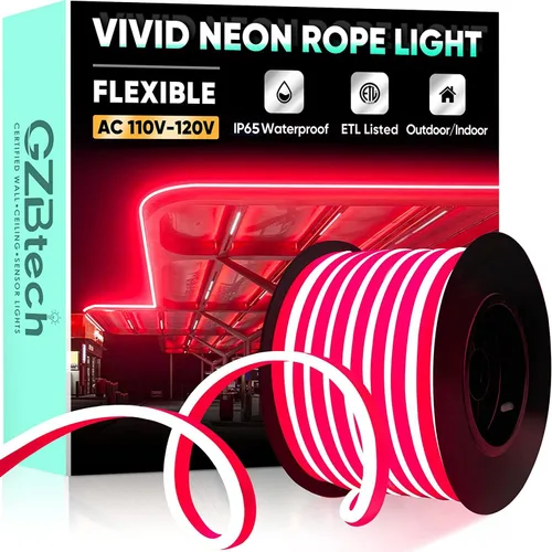 Vista 35 de GZBtech Tira de luces LED flexibles de neón de 16.4 pies, tira de luz impermeable CA de 110-120 V, 120 LEDs/M, iluminación de neón conectable
