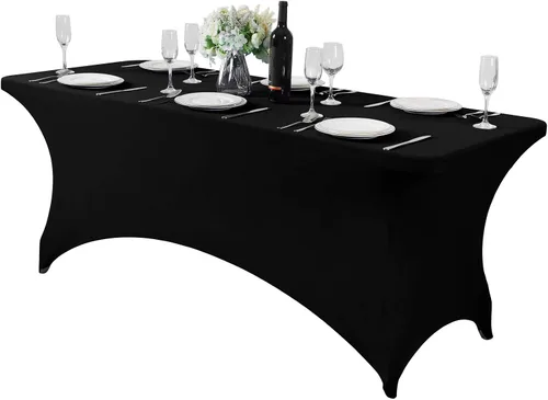 Vista 9 de Mantel de elastano para mesa de 6, 4 o 8 pies, universal, ajustable, para fiestas, banquetes, bodas y eventos, color verde manzana