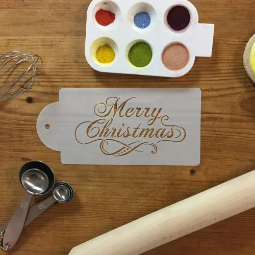 Vista 2 de Designer Stencils - Plantilla decorativa para pastel de Navidad, color beige/semitransparente, 3 x 5.5 pulgadas