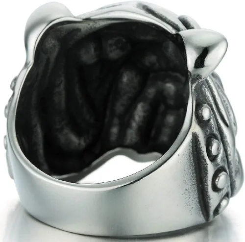 Vista 3 de Anillo de Bulldog para hombres, estilo gótico vintage de Pitbull Bull Dog Pug Dog Head Biker Anillo, Vikingo Animal Anillos Joyería para los amantes