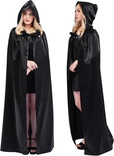 Vista 2 de Capa con capucha, disfraz de cosplay para adultos, vampiro medieval steampunk de Halloween, capa de novia, poncho de longitud completa
