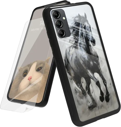 Vista 77 de Funda para Samsung Galaxy A12 5G con protector de pantalla, parte trasera de vidrio templado + TPU de silicona suave que absorbe los golpes
