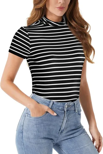 Vista 2 de Zengjo - Camiseta de manga larga con cuello de tortuga para mujer