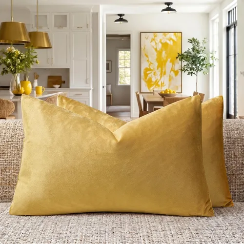 Vista 181 de GIGIZAZA Juego de 2 fundas de almohada doradas de terciopelo de 20 x 20 pulgadas para sofá Almohadas para sofá, tela texturizada suave de 9.88