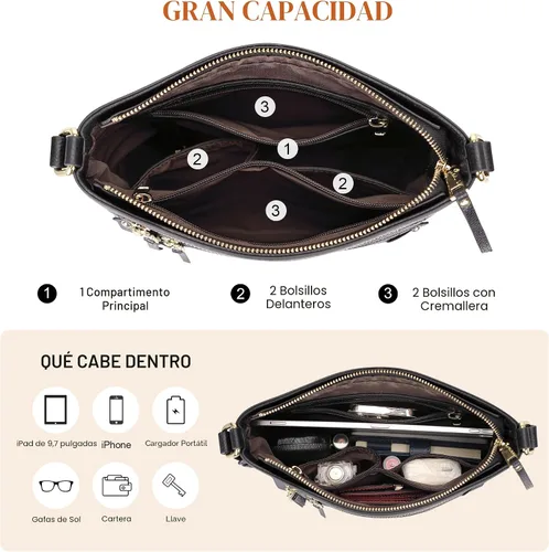 Vista 6 de Over Earth Crossbody Bags for Women Leather Purses for Ladies with Multiple Pockets