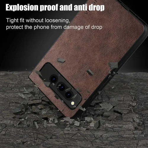 Vista 5 de Funda para Google Pixel Fold de cuero de alta calidad, diseño retro, funda protectora completa para Google Pixel Fold 5G (café)