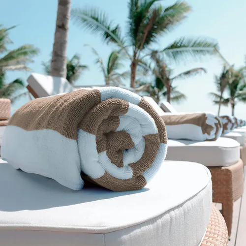 Vista 6 de Toallas de playa clásicas blancas de gran tamaño con rayas Cabana de algodón, toalla de baño grande - Toallas de hotel de piscina de lujo suaves