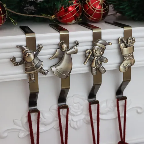 Vista 5 de Juego de 4 soportes de calcetines de Navidad para manto, ganchos reutilizables para calcetines de Navidad, colgador de Navidad sin daños