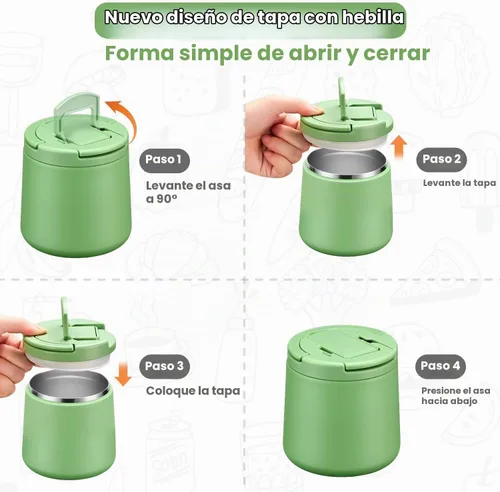 Vista 4 de Tarro de comida aislado al vacío de 20 onzas con tapa de hebilla, termo de sopa para niños de comida caliente, boca ancha, a prueba de fugas