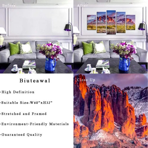 Vista 6 de Biuteawal - Superstición Montañas Puesta de sol Arizona Arte de pared occidental desierto cactus paisaje, pinturas de lienzo, imágenes