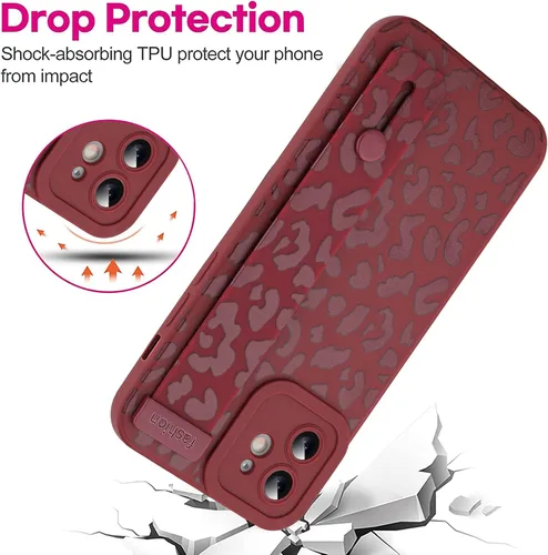 Vista 5 de OOK - Funda compatible con iPhone 11 en color vino rojo con estampado de leopardo, de TPU a prueba de golpes, cubierta delgada de silicona