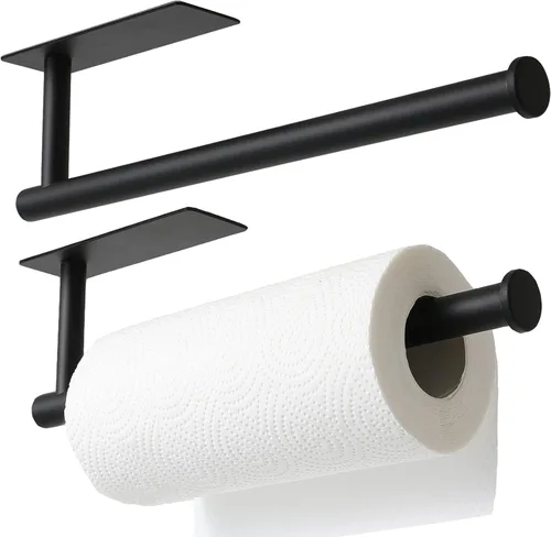 Vista 9 de theaoo - Toallero de papel para debajo del gabinete para cocina, toallero adhesivo para baño, montado en la pared, negro mate, acero inoxidable