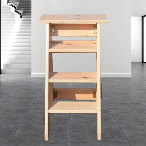Vista 5 de Taburete de madera con escalera de 4/5/6 capas, de madera maciza, plegable, para escalera, escalera, escalera de 330.7 lbs, color madera