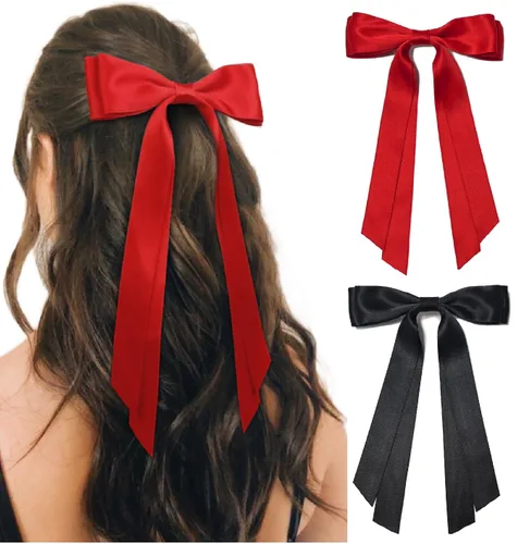 Vista 8 de Lazos para el pelo con clips para mujer, cintas para el pelo con lazo para niñas, accesorios de moda de otoño para el cabello, Negro y Marrón