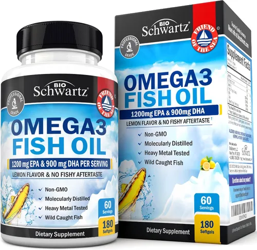 Vista 8 de Suplemento de aceite de pescado Omega 3 de triple fuerza, 2250 mg de ácidos grasos EPA DHA Omega 3 de pescado fresco capturado silvestre, fórmula