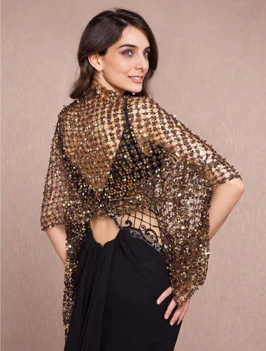 Vista 2 de RZTA Chales metálicos brillantes y envolturas con hebilla para vestidos de fiesta de noche, boda y fiesta