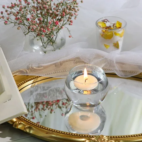 Vista 4 de DEVI 24 piezas Portavelas votivas de vidrio, portavelas de vidrio transparente para velas flotantes y luces de té, centros de mesa para bodas
